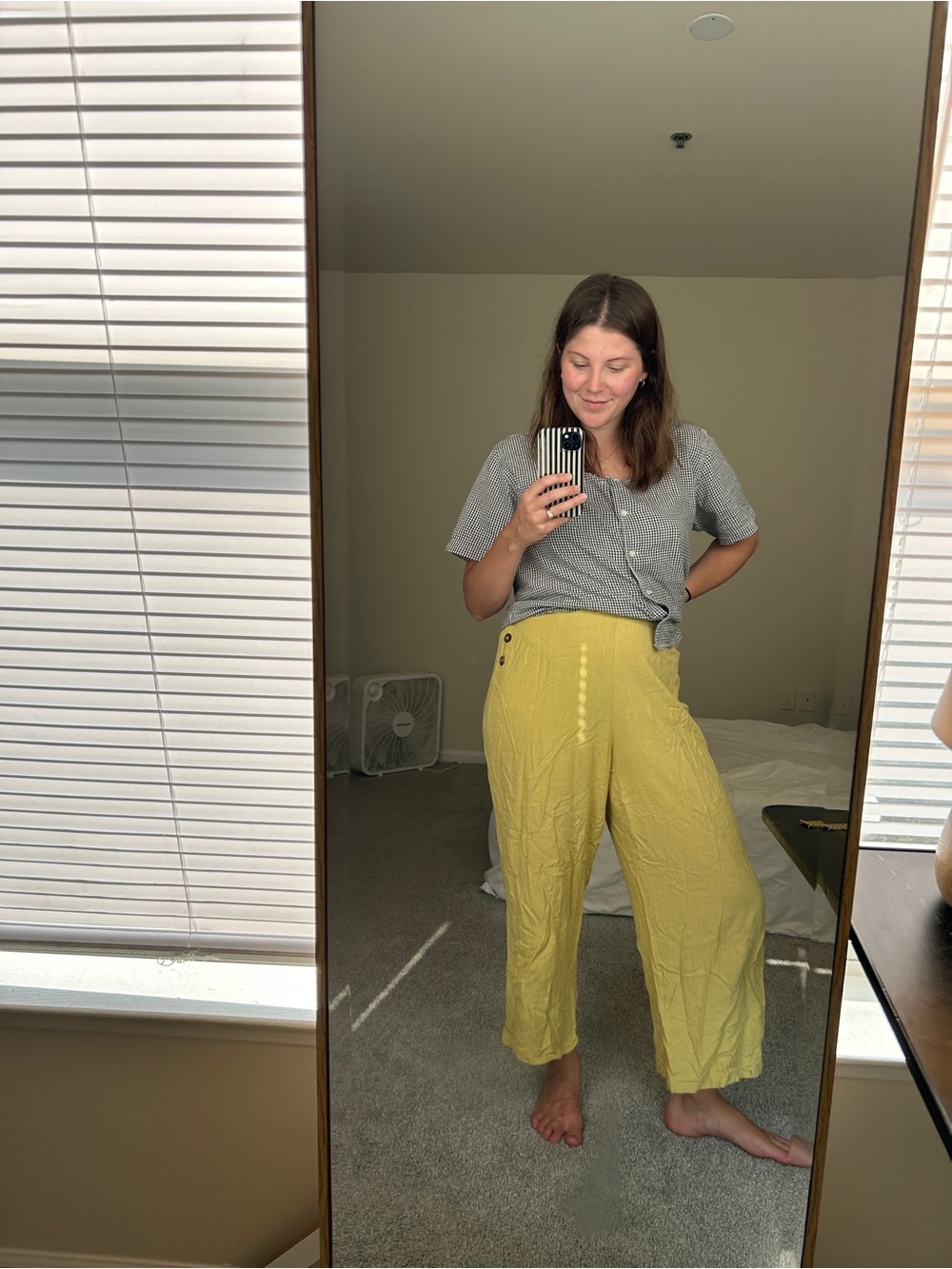 Yellow Wide-Leg Linen-Blend Pants